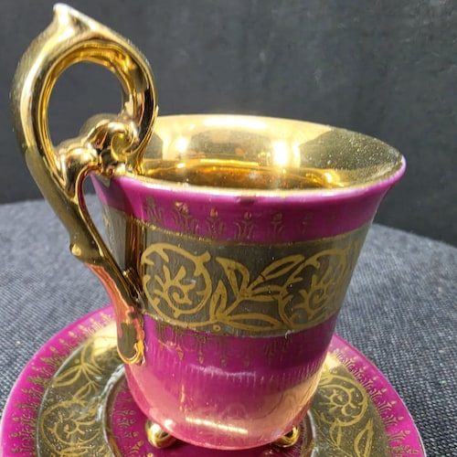 Vintage Dutch Maastricht Cup and Saucer: Golden Leaves, Sacred