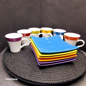 Set of 5 Vintage Demitasse Espresso Cups with Geometric Golden Motifs