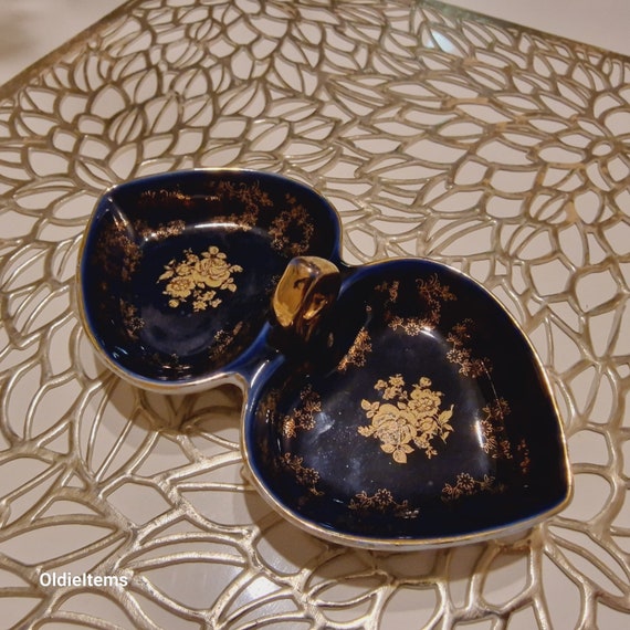 Handmade Haas Czjzek Porcelain Basket: Cobalt Blue With Gold