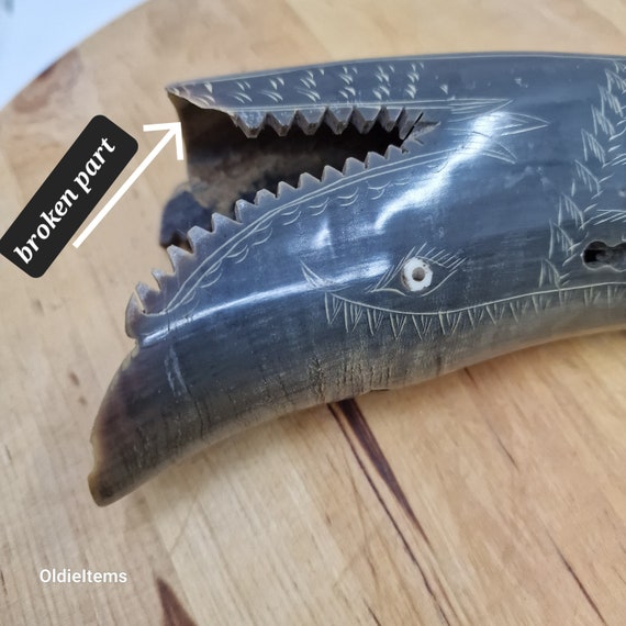ヴィンテージの彫刻された牛の角。小さな破損部分があります。 - Etsy 日本
