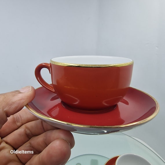 Vintage Mitterteich rote Tasse und Untertasse (2 oz, 11 cm)