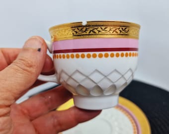 Vintage Schumann Arzberg Bavarian Cup and Saucer: Gold Geometric Design