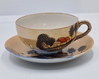 Eggshell Golden Background Japanese Handpainted Yes Cup and Saucer, price per piece, Replacement item, vintage item