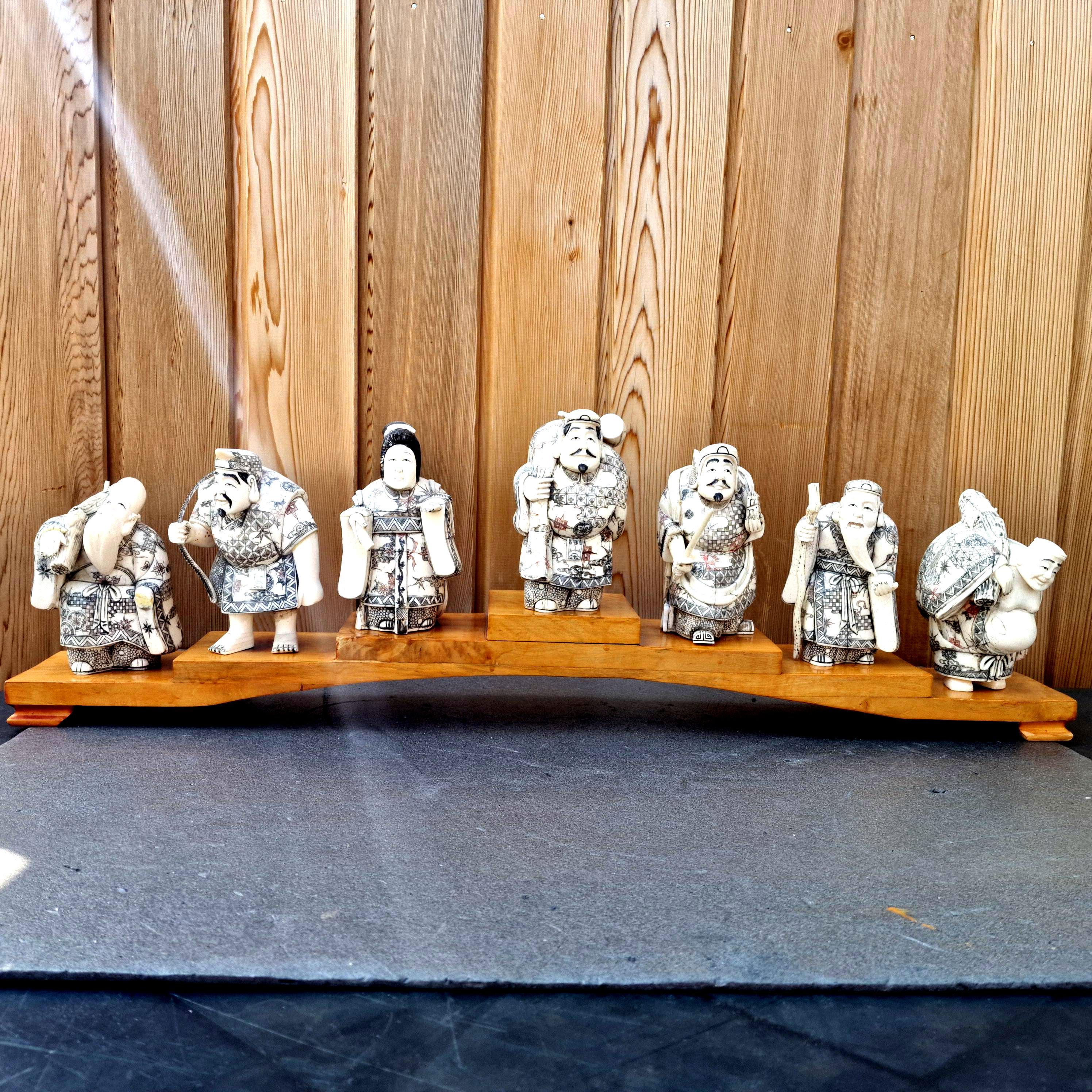 7つの幸運な神々, 骨董品（古美術） Vintage Japanese Seven Lucky Gods Figurines: Hand-decorated Shinto