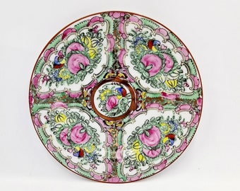 assiette japonaise florale vintage avec cercle doré et peintures encadrées, au milieu, objet de collection, article de remplacement,