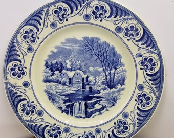 vintage Dutch Maestricht Societe Ceramique 20 cm Blue Plate, Article de remplacement, objet de collection,