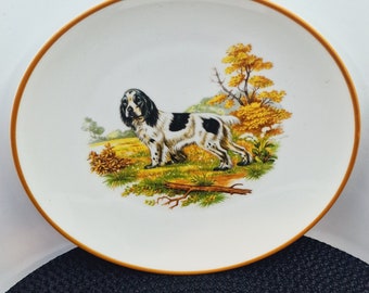 Staffordshire Crown Hunting Dog Plate Fine Bone China 19.5 cm