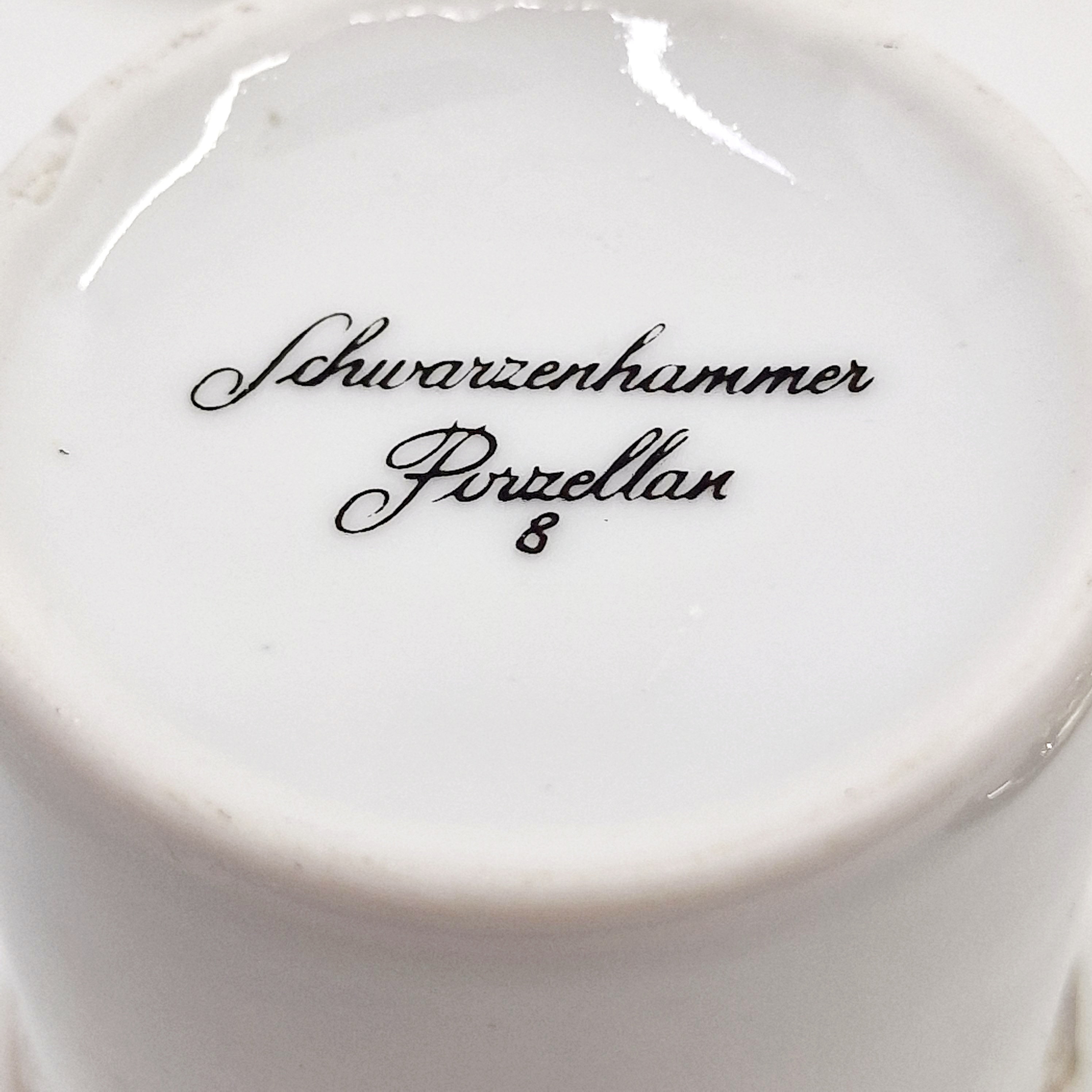 Schwarzenhammer Porzellan Mokkatasse & Unterteller: Floral Versilbert Quist Halter