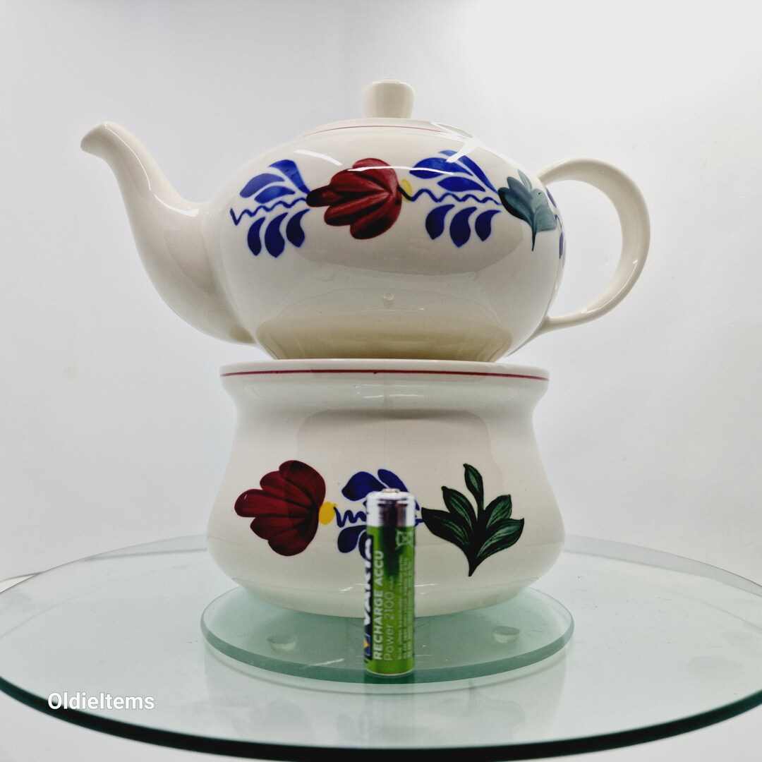 Vintage Belgium Boch Large Beige 40 Oz Teapot & Candle