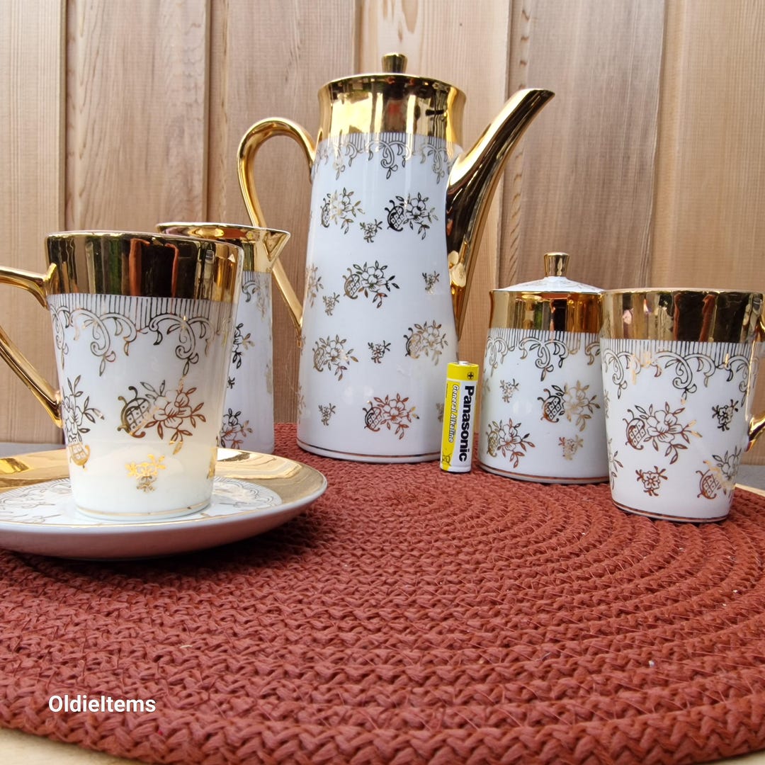 Vintage Okura Art China Tea Set: Gold Coated Teapot, Cups