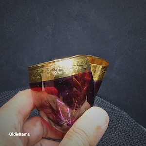 Vintage 4 oz Red Wine Glasse and 5 oz Red Long Glass with Golden Edges and Base with Floral Motifs on the top edges.