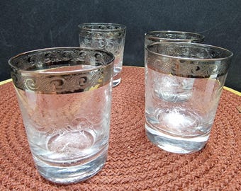 Vintage Floral Embossed Whiskey Shot Glasses - Set of 4