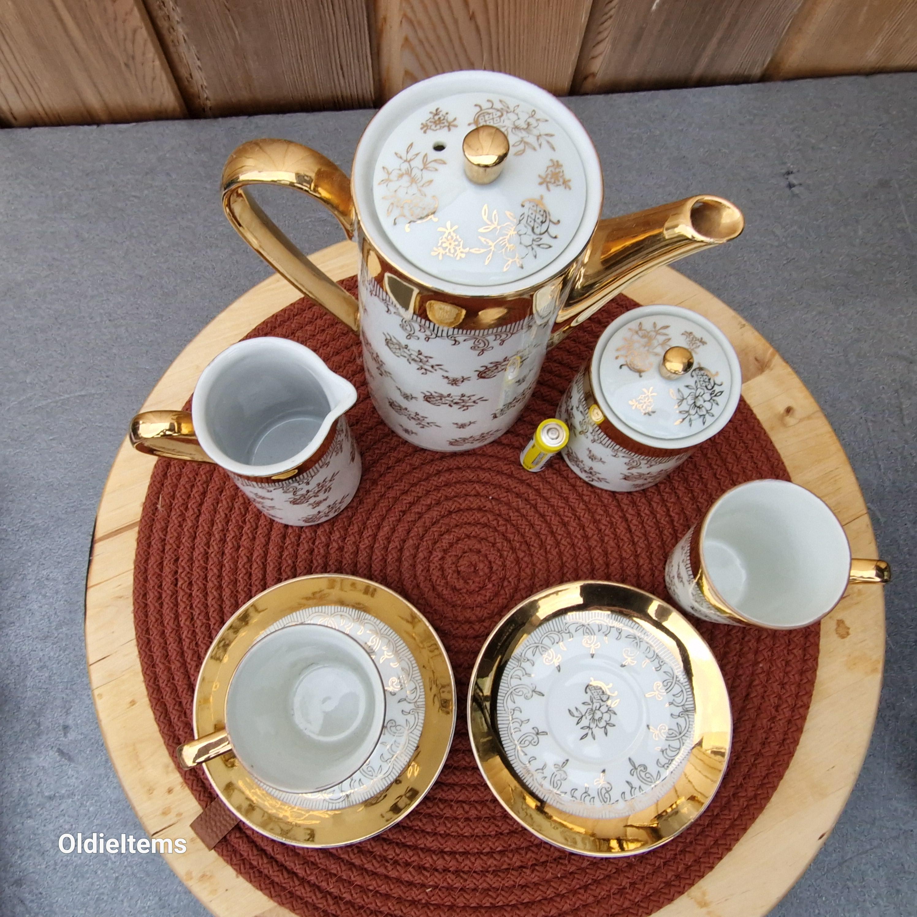 Vintage Okura Art China Tea Set: Gold Coated Teapot, Cups