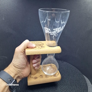 Vaso de cerveza Pouwel Kwak con soporte de madera - Jarra de cerveza belga