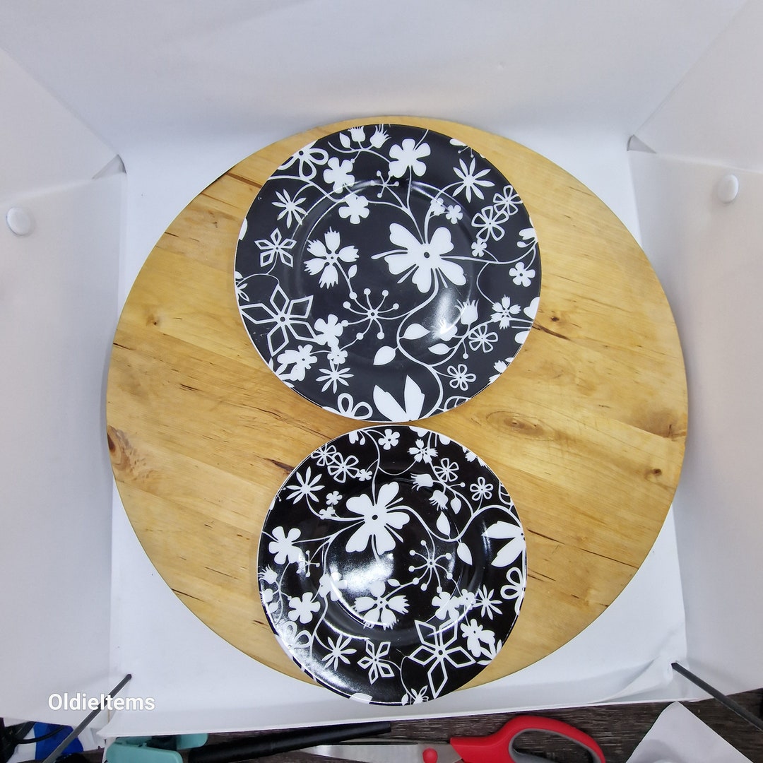 Vintage Black and White Floral Plates Etsy