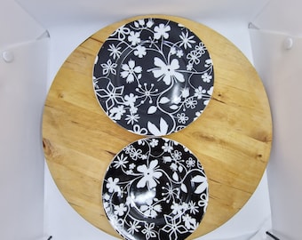 Vintage Black and White Floral Plates