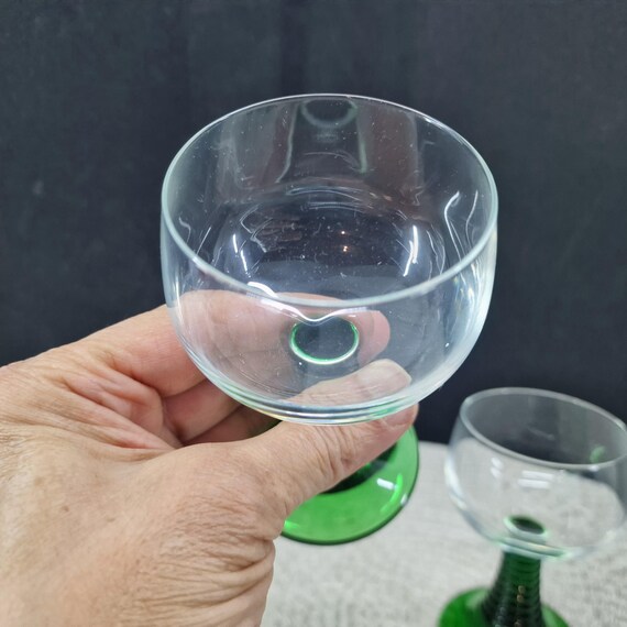 Set of 4 - Vintage German Roemer Wine Glasses Green Beehive Stem Etched  Grapevine