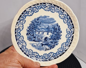 Vintage Societe Ceramique Maastricht Boerenhoeve Saucer: Dutch Farm Blue White (16 cm)