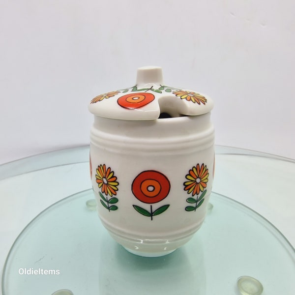 Vintage French Berry Haute Porcelaine 6 cm height, 6 oz Porcelain Sauce Jar with Lid and Floral Motifs