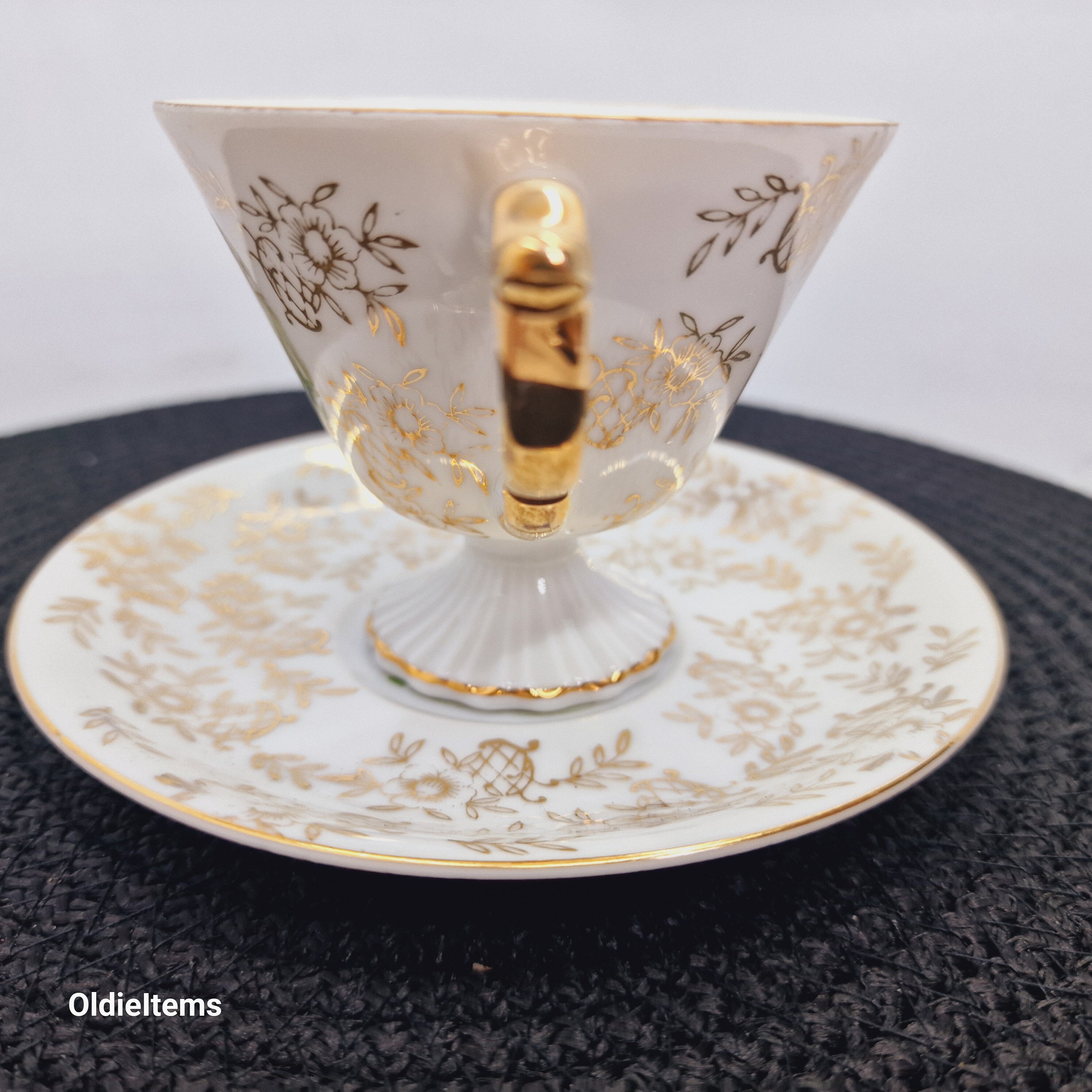 Vintage Dutch Maastricht Cup and Saucer: Golden Leaves, Sacred