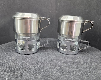 Vintage Durobor Coffee Maker Set, Silver-Plated Glass Brewer (Set of 2)
