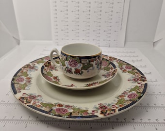 vintage Winterling Floral Cup, Soucoupe & Assiette de service Set - Or bordé de fleurs vibrantes