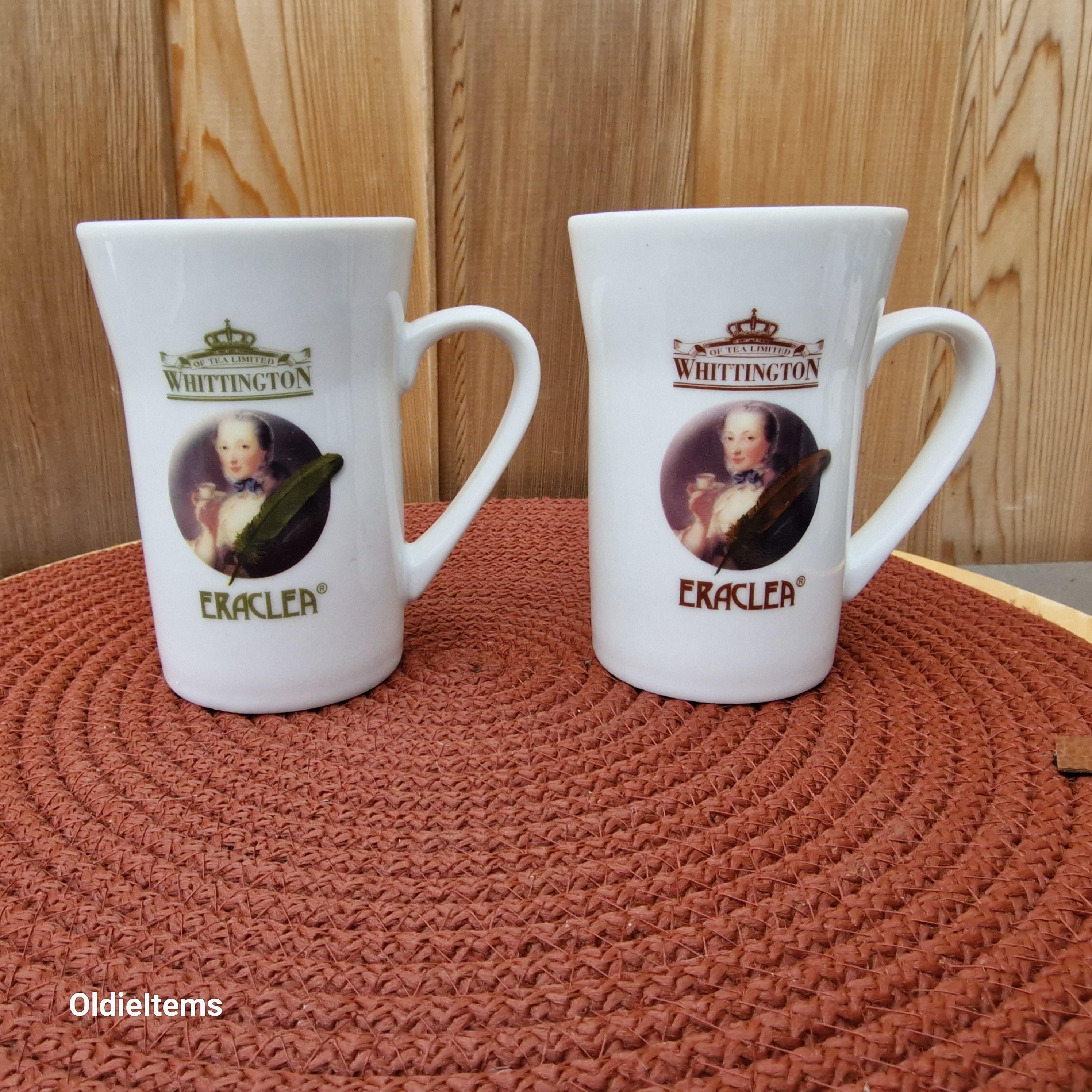 Set of 2 Vintage Versailles 8 oz Tea/Coffee Cups, with Eraclea Limited Whittington Portrait and peple motifs. Stamp: Style Studio Eracler
