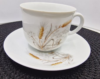 Vintage French Limoges 4 oz Cup and Saucer featuring Wheat