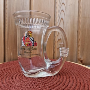 Vintage German Beer Mug: King with Stein, Ribbed Glass