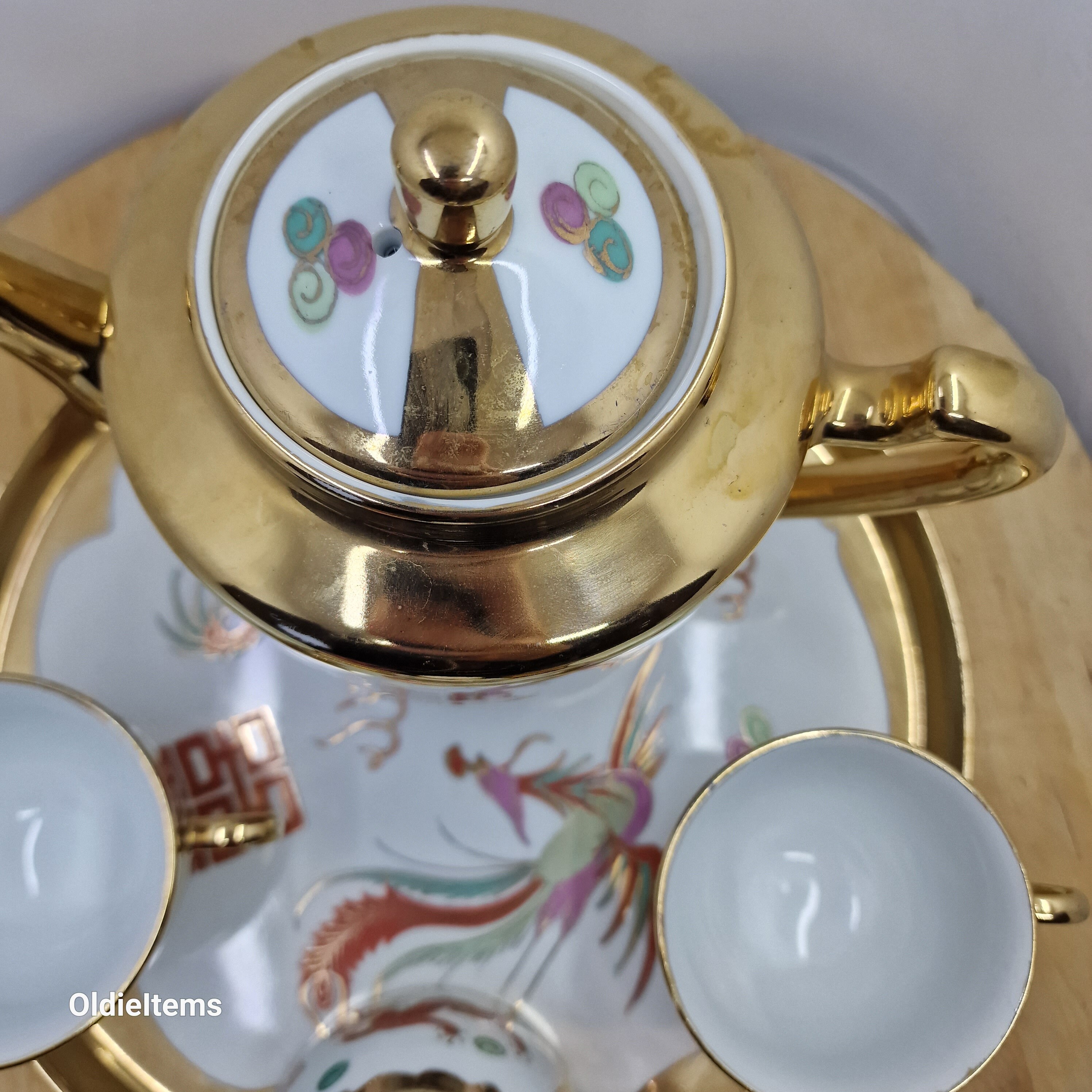 希少品　ビンテージ　上絵付　デコ盛龍　古茶器　名古屋絵付　デッドストック デコレ（DECOLE）ココペル（kokopele）レトロティーポット