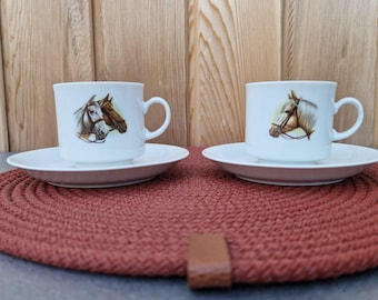 Vintage Japanese Teacups and Saucers Set: Hand-painted Horse Calligraphy  Design - Etsy