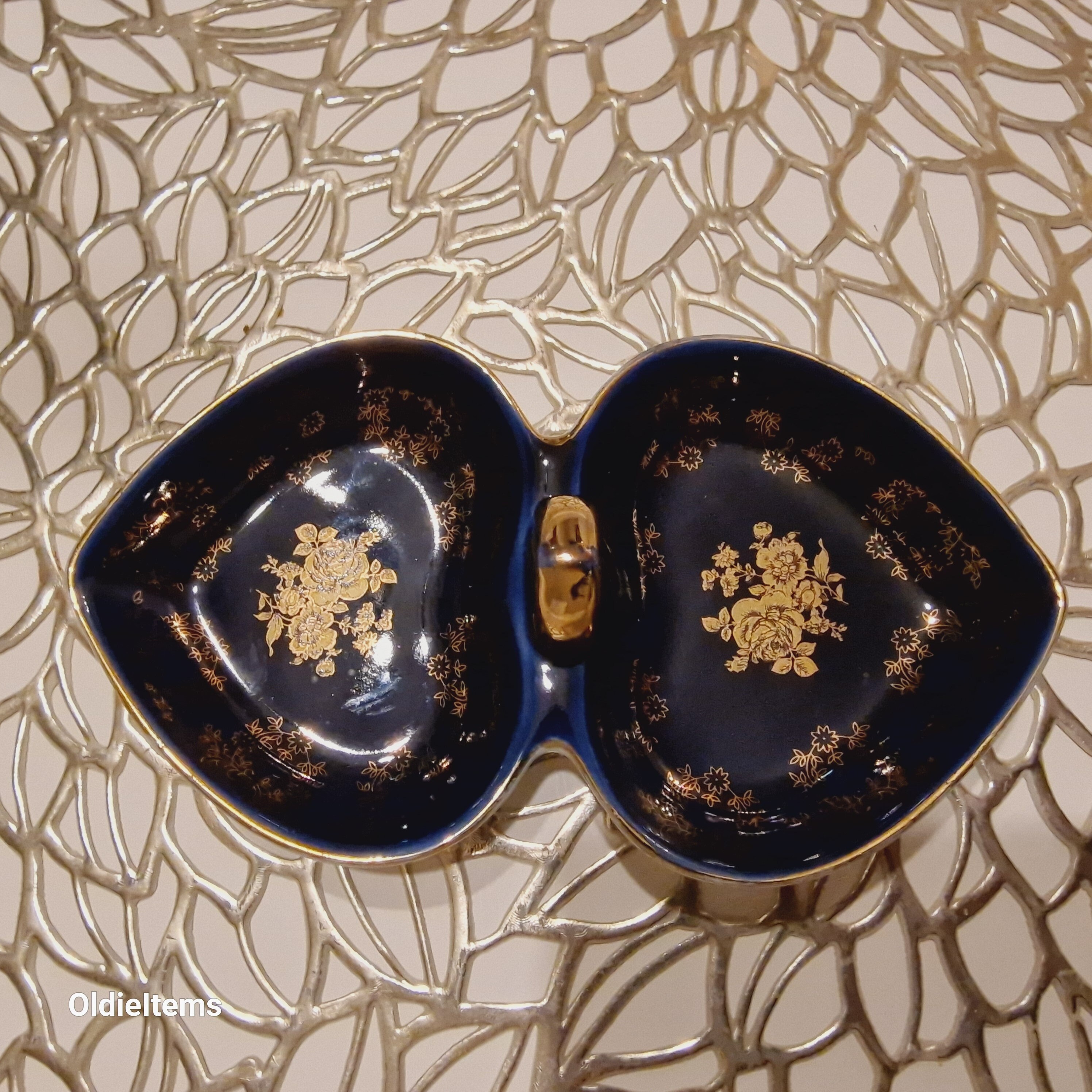 Handmade Haas Czjzek Porcelain Basket: Cobalt Blue With Gold