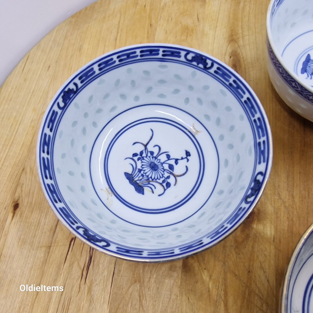 Chinese Soup Bowls With Orange Lines and Center Flower Motif Etsy UK