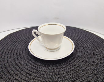 Tazas y platillos de espresso vintage FP Zajecar de 2 oz con borde dorado