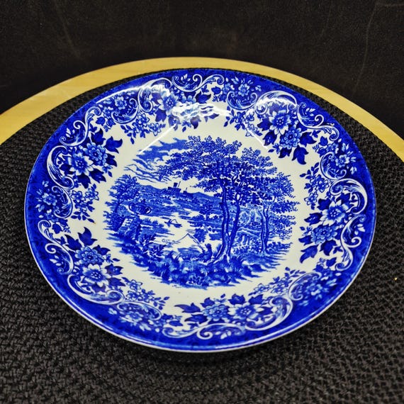 Broadhurst ヴィンテージプレート Vintage Broadhurst English Scene Plate: Blue Transferware