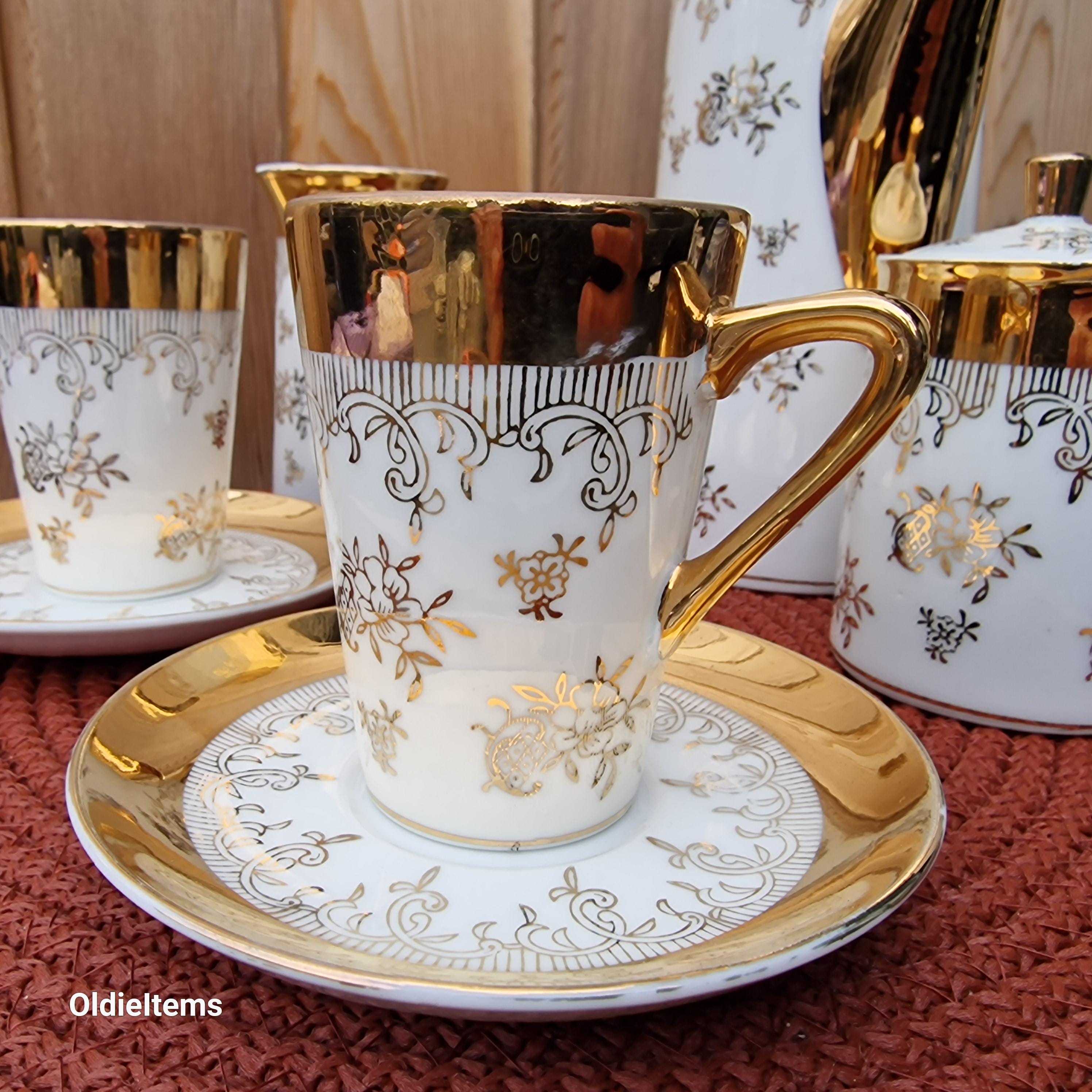 Vintage Okura Art China Tea Set: Gold Coated Teapot, Cups