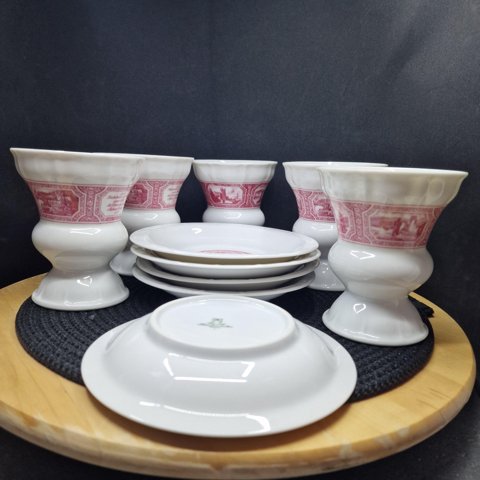 Heinrich Rüdesheim Red Transferware Cup & Saucer Set - German Porcelain