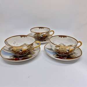 19c Exceptionally Beautiful miniature SATSUMA CUPs and saucers ladies, lake, mountain, price per piece, Replacement item, vintage item