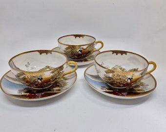 19c Exceptionally Beautiful miniature SATSUMA CUPs and saucers ladies, lake, mountain, price per piece, Replacement item, vintage item