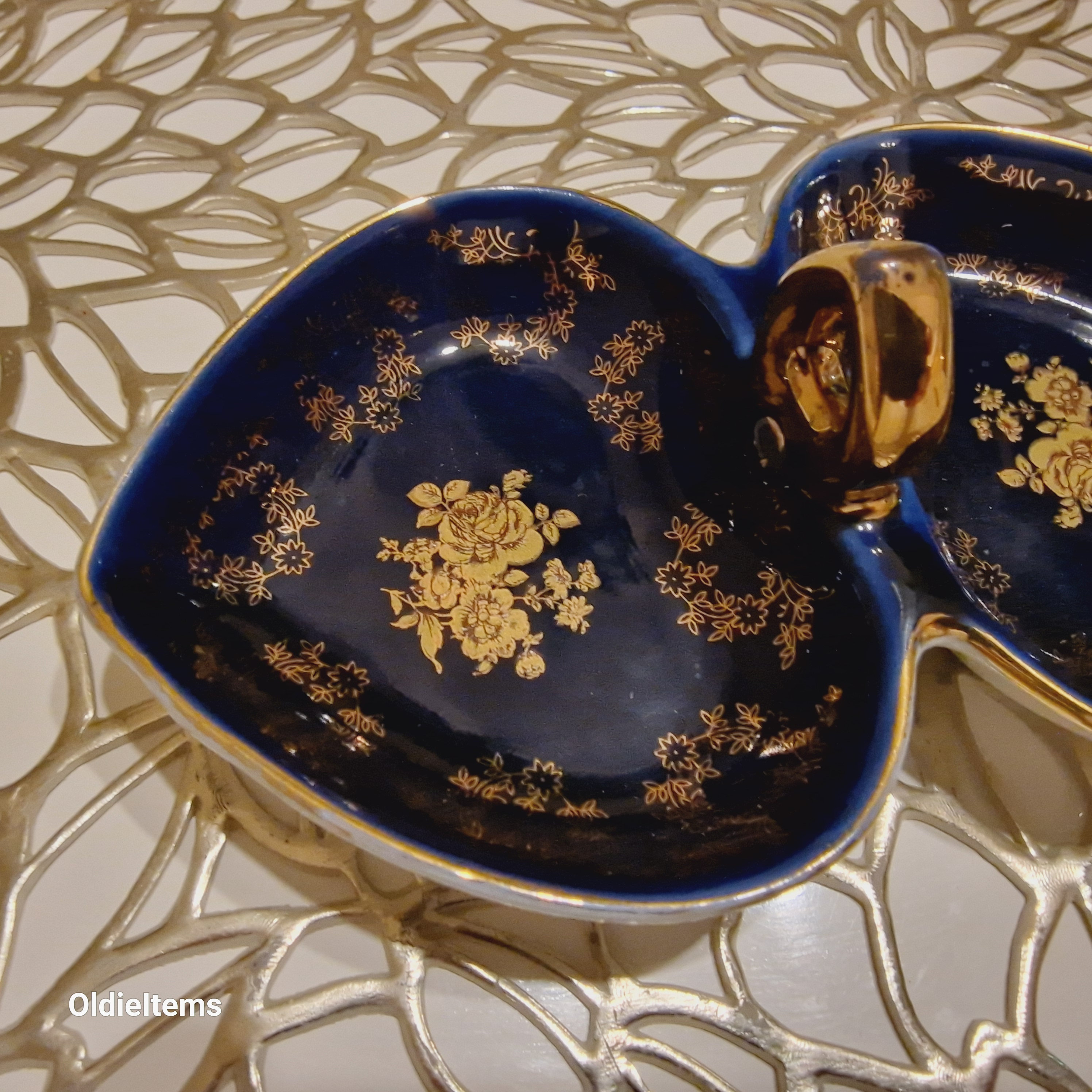 Handmade Haas Czjzek Porcelain Basket: Cobalt Blue With Gold