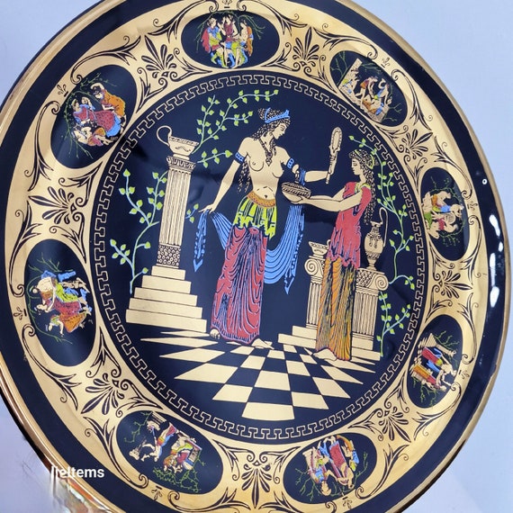 24 Cm Vintage Adis 24k Gold Plated Decorative Souvenir Greek Plate 