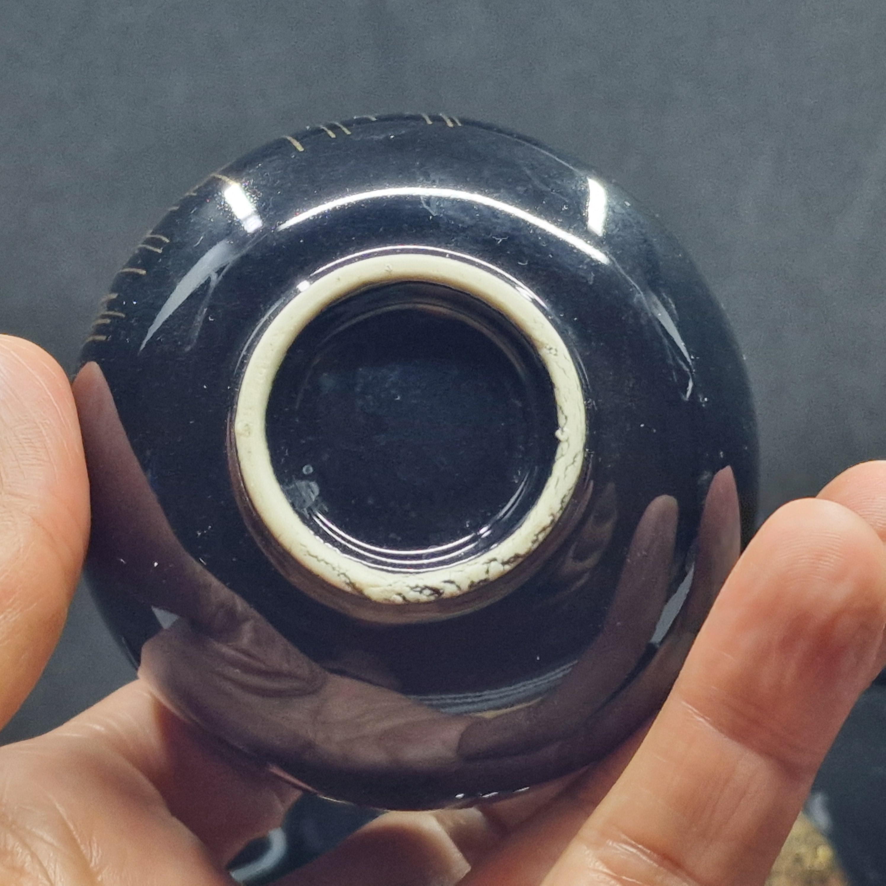 ヴィンテージの日本のティーポットセット：金木犀の模様が入った黒陶器