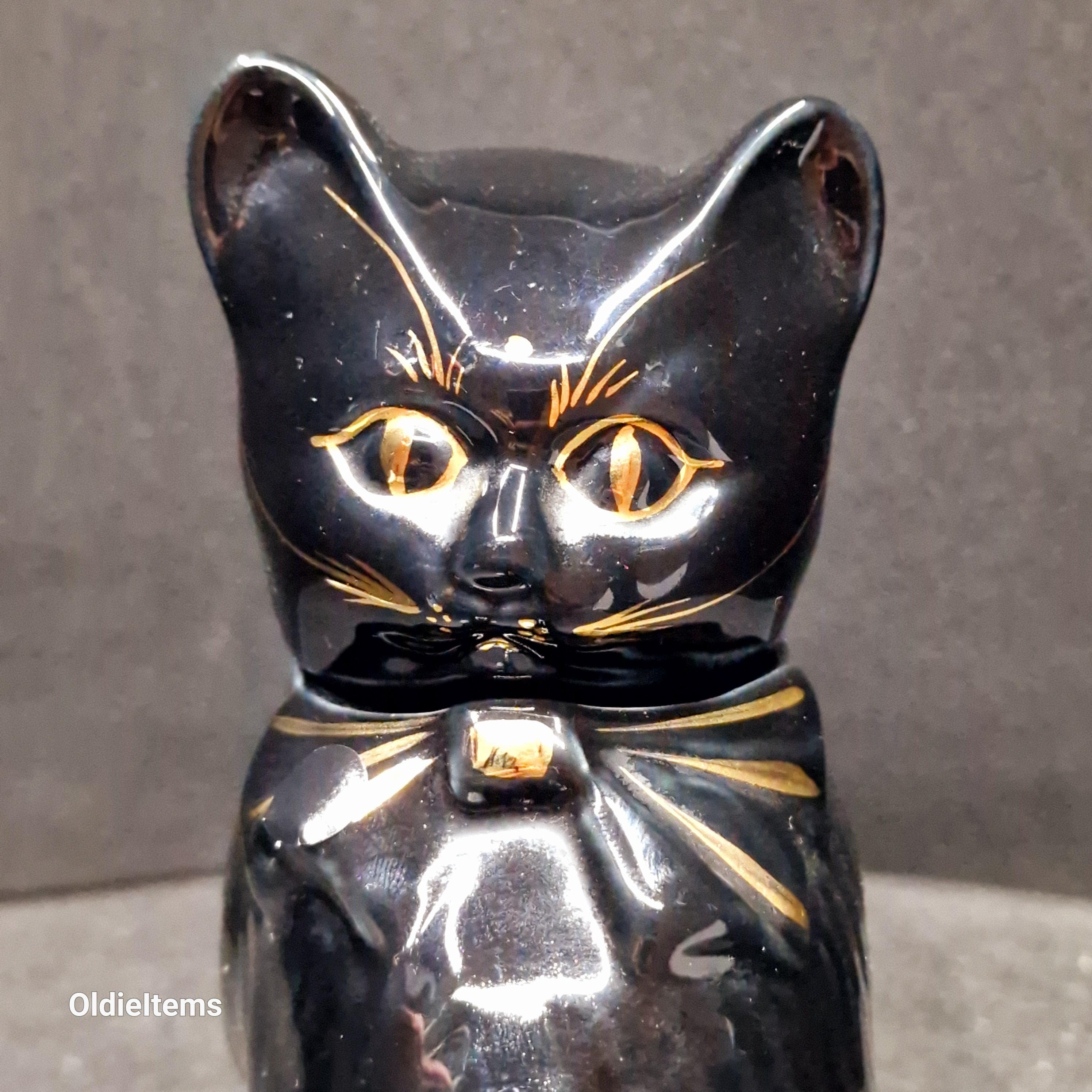 Vintage Beautiful Black Cat Shape 10 Oz Teapot With Golden