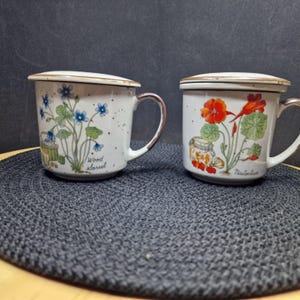 Japanese Porcelain Mug Set of 3: Floral & Landscape Designs, Tea Infuser