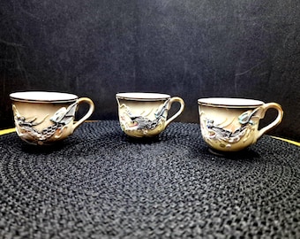 Vintage Maruku Kina Demitasse Muggar (Set om 3) - Dragon Moriage, Guldkant