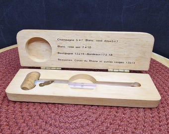 Vintage Wine Thermometer in Wooden Box with Printed Guide