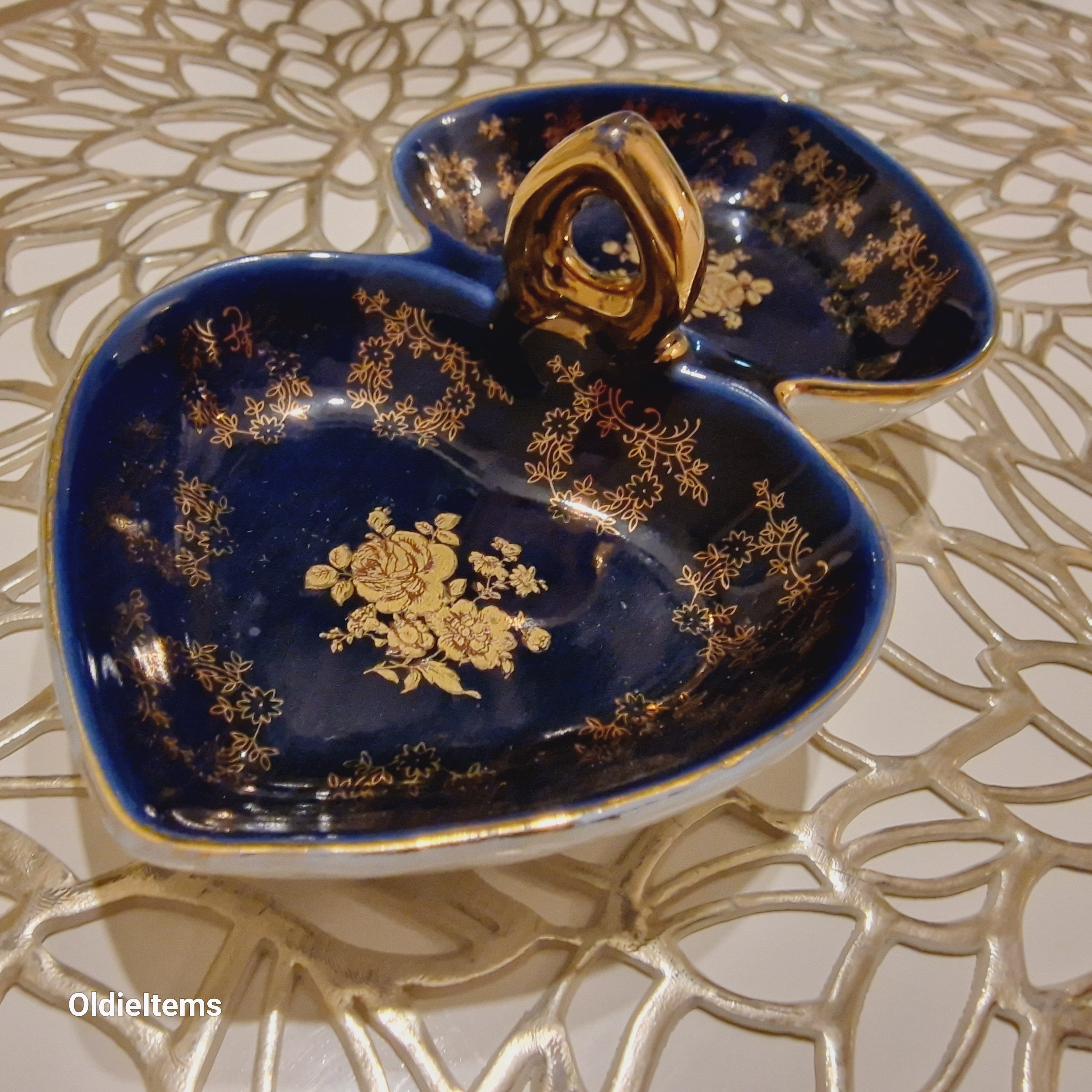 Handmade Haas Czjzek Porcelain Basket: Cobalt Blue With Gold