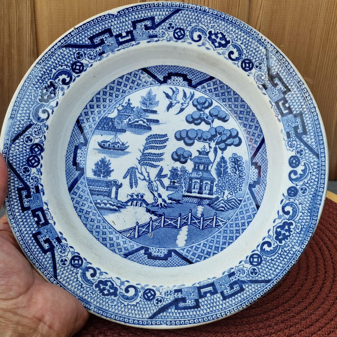Vintage Willow Pattern Plate: Blue Transferware, 9 Inch Ceramic Dish - Etsy