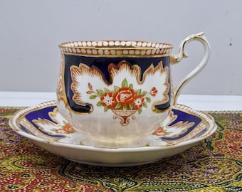 Vintage Royal Albert Tea Cup and Saucer: Golden Scalloped Floral Royalty Set