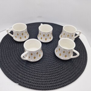 Set of 5 Vintage Demitasse Espresso Cups with Geometric Golden Motifs